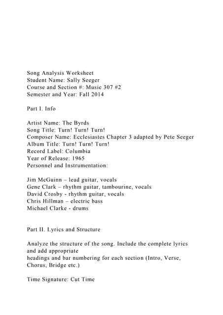song analysis worksheet