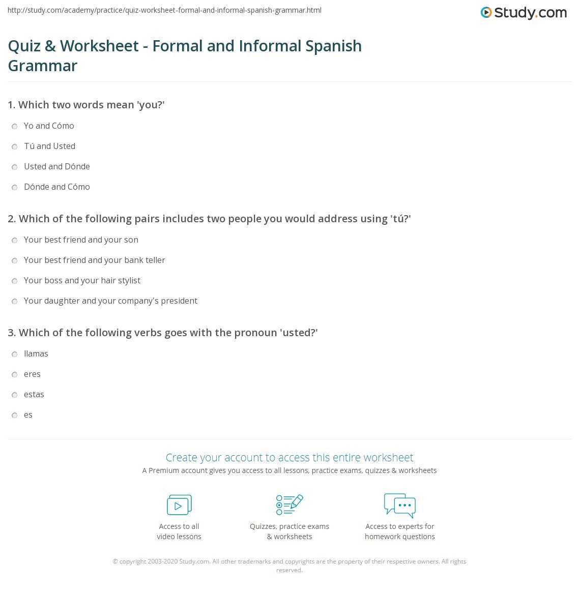 spanish grammar worksheets