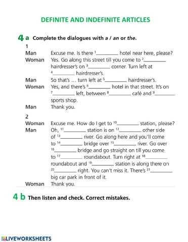 spanish worksheet definite and indefinite articles
