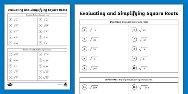 square root functions worksheet