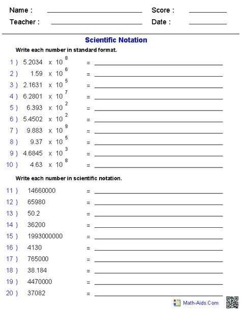 standard and scientific notation worksheet