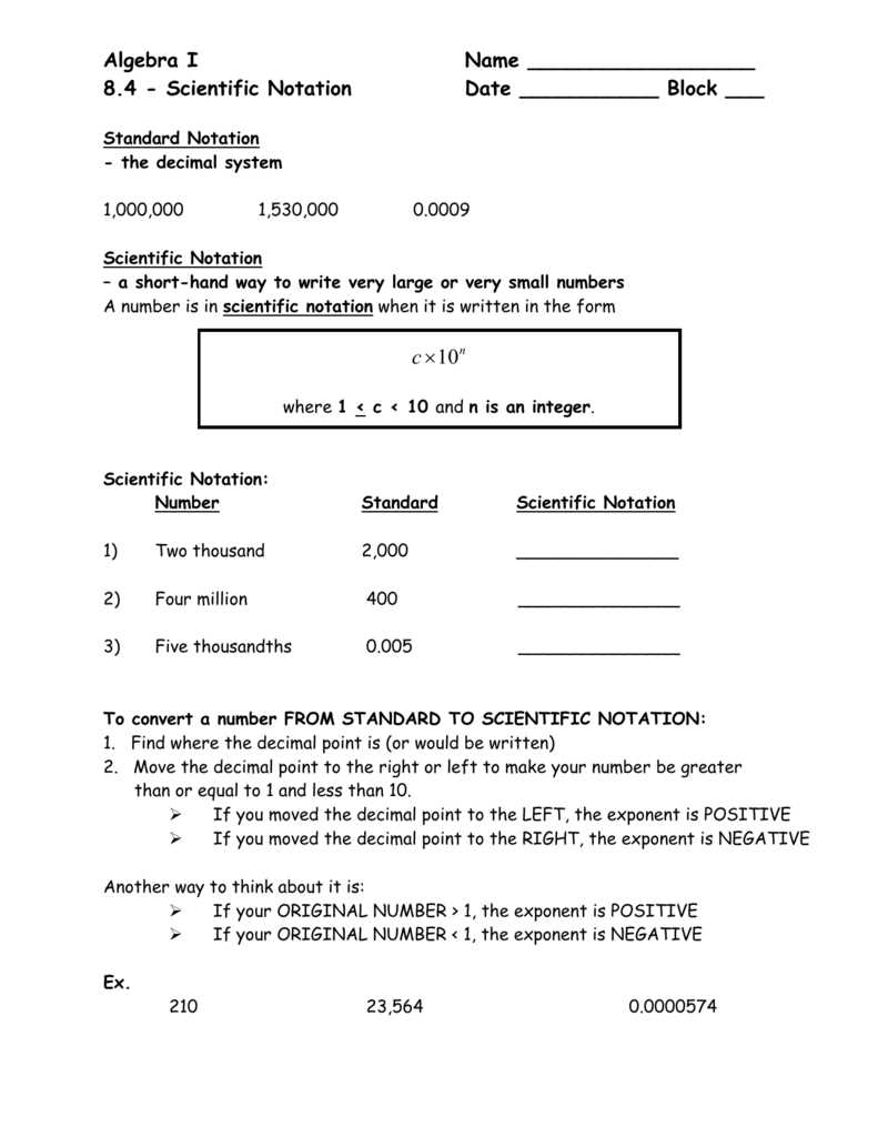 standard and scientific notation worksheet