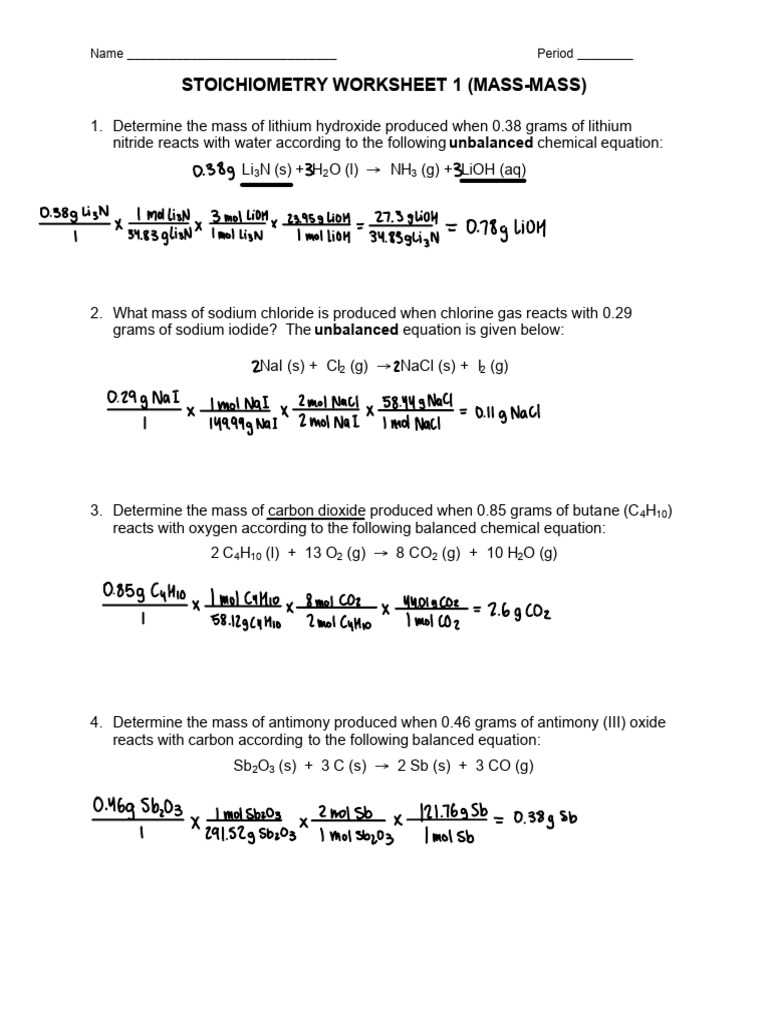 stoichiometry practice problems worksheet