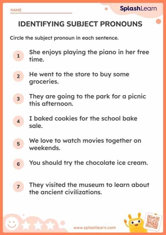subjective pronouns worksheet