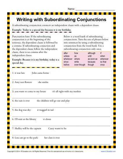 subordinating conjunctions worksheets