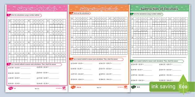 subtract decimals worksheet