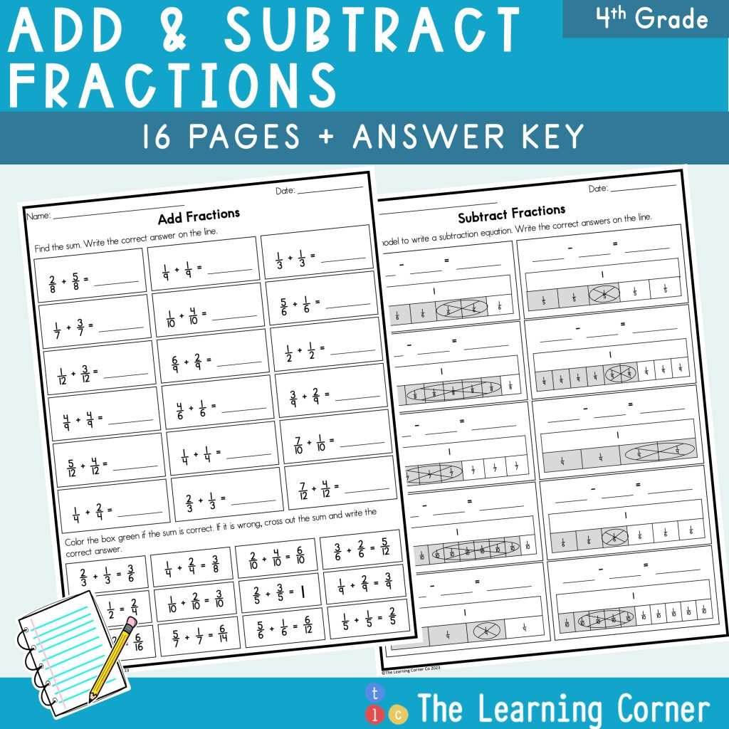 subtraction of fractions with like denominators worksheets