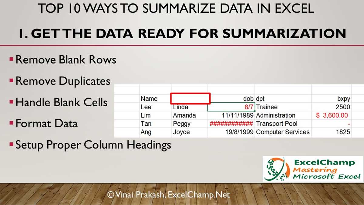 summary worksheet excel