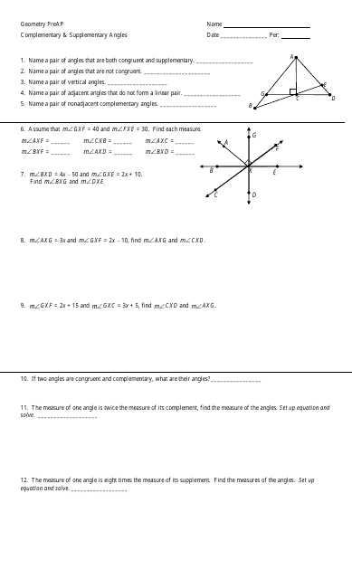 supplementary complementary angles worksheet