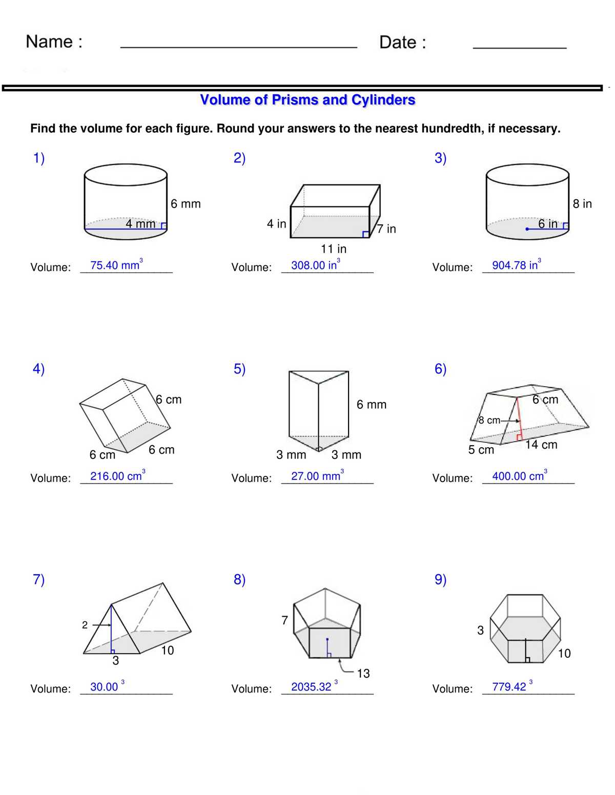 surface area and volume of a pyramid worksheet