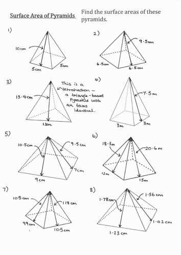 surface area of pyramids and cones worksheet