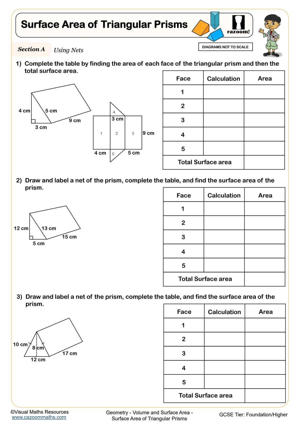 surface area with nets worksheet