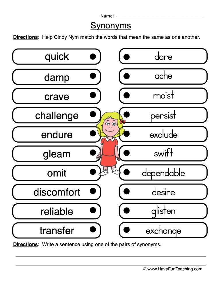 synonym antonym worksheet