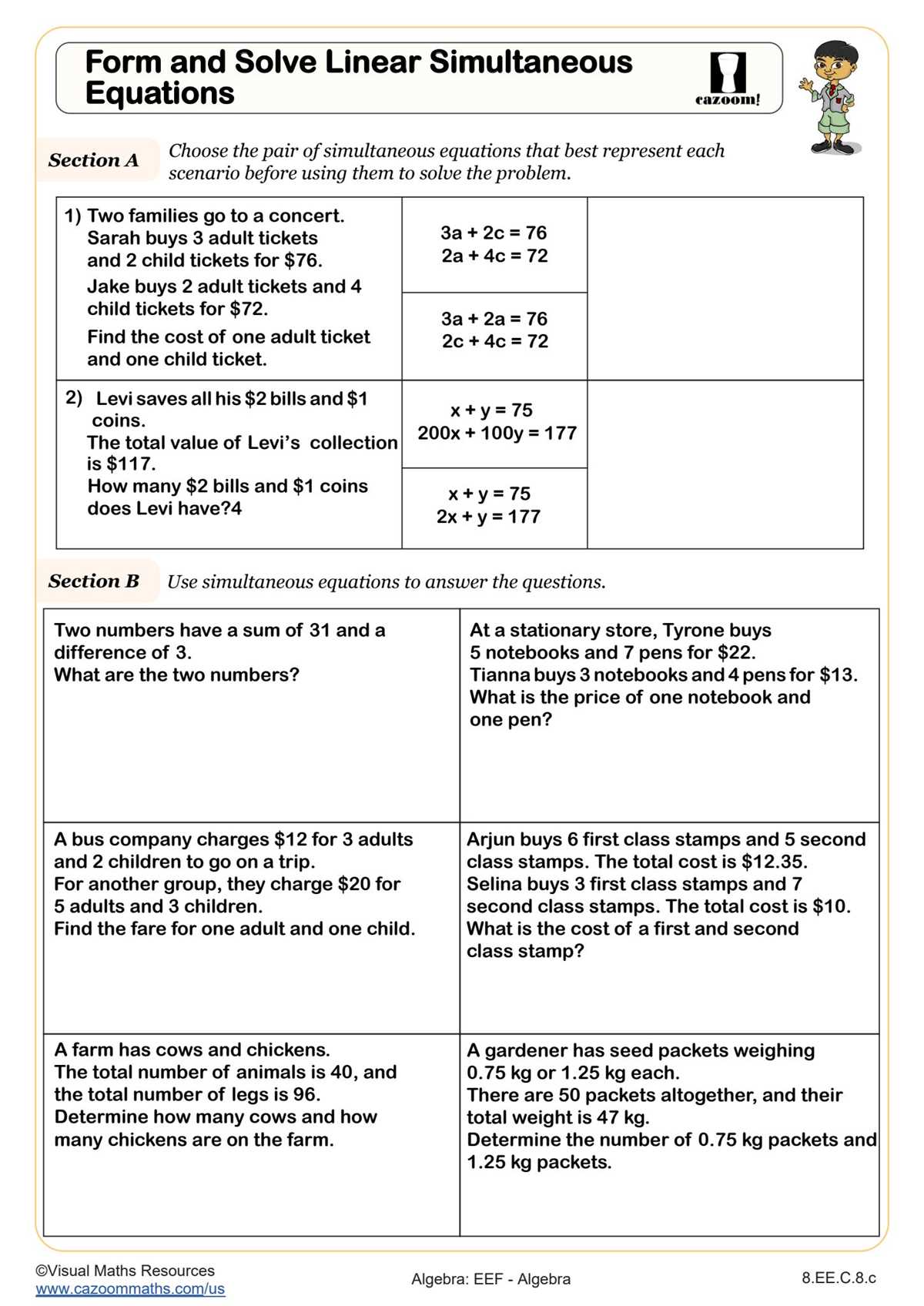 system of linear equations word problems worksheet