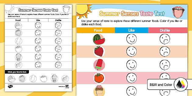 taste test worksheet