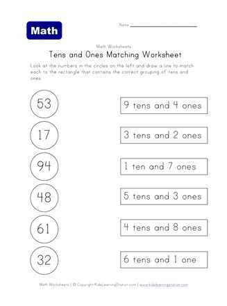tens ones worksheet