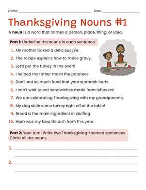 thanksgiving grammar worksheets