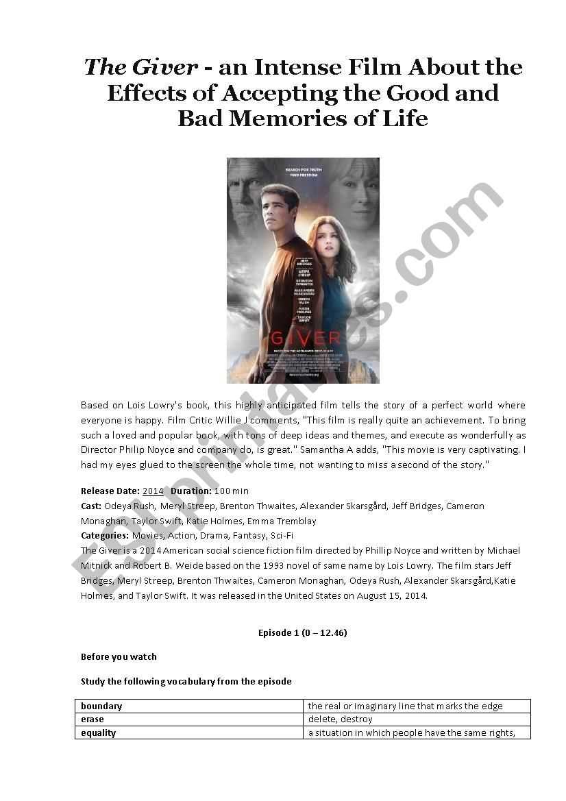 the giver worksheets
