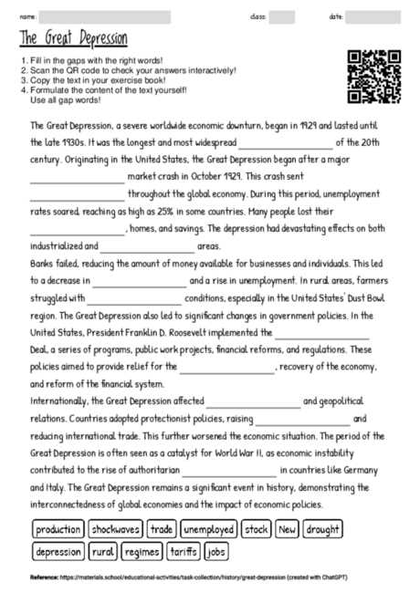 the great depression worksheet