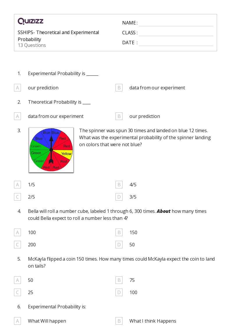 theoretical experimental probability worksheet