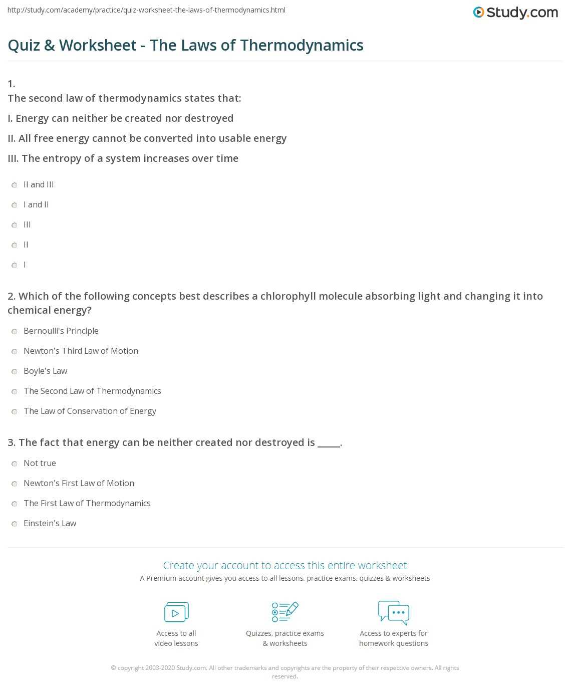 thermodynamics worksheet