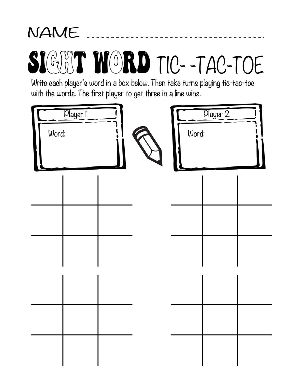 tic tac toe worksheet