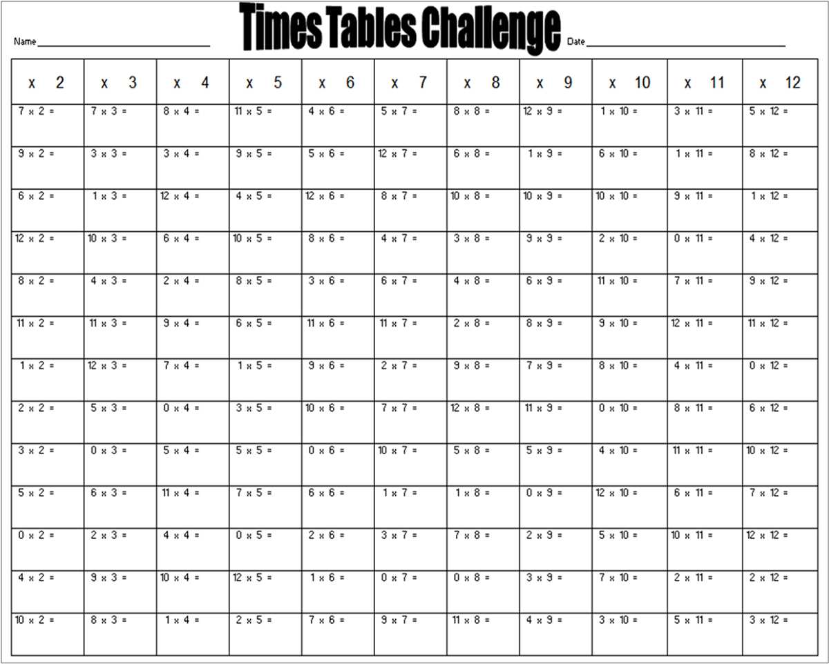time tables worksheets