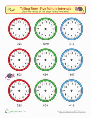 time to the five minutes worksheet
