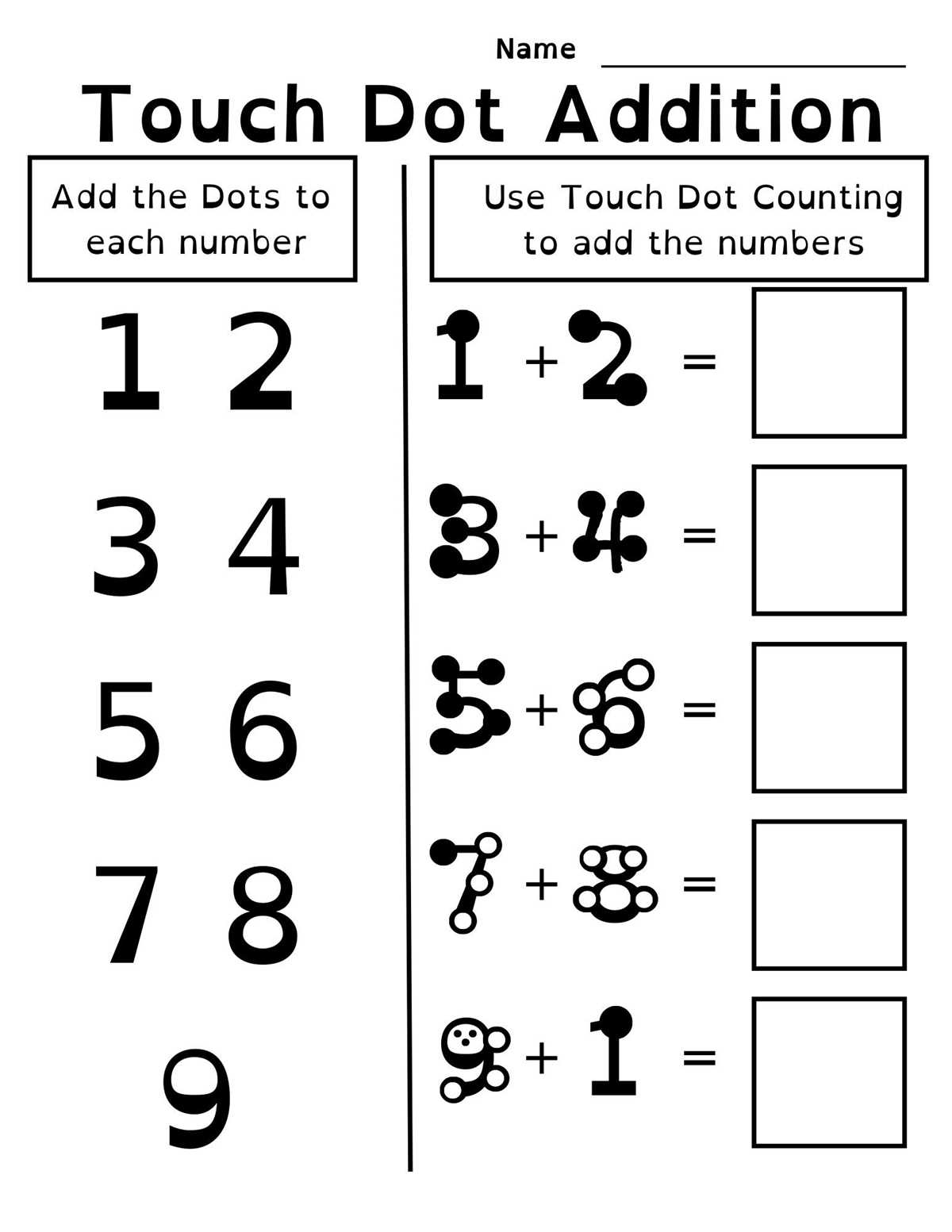 touch math free worksheets