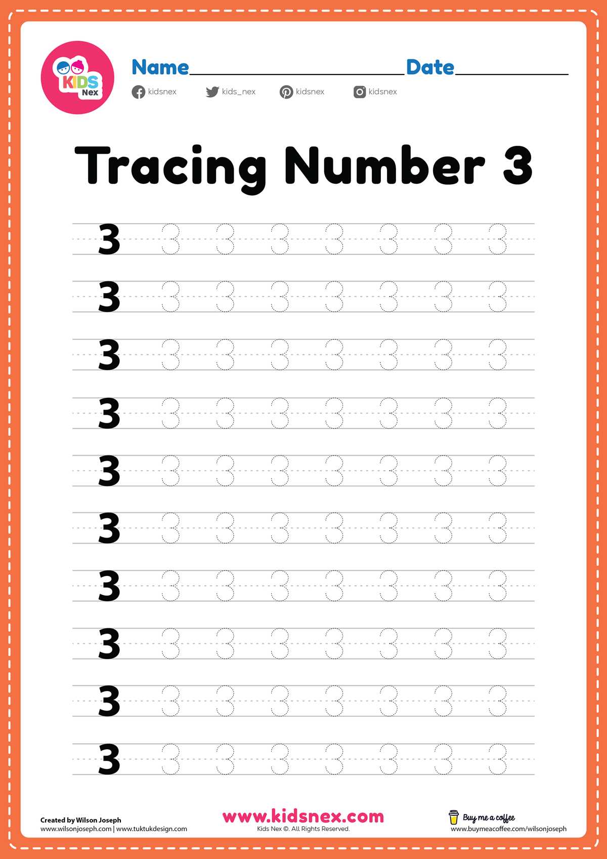 trace the number 3 worksheet