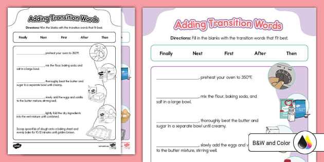 transitional words phrases worksheet