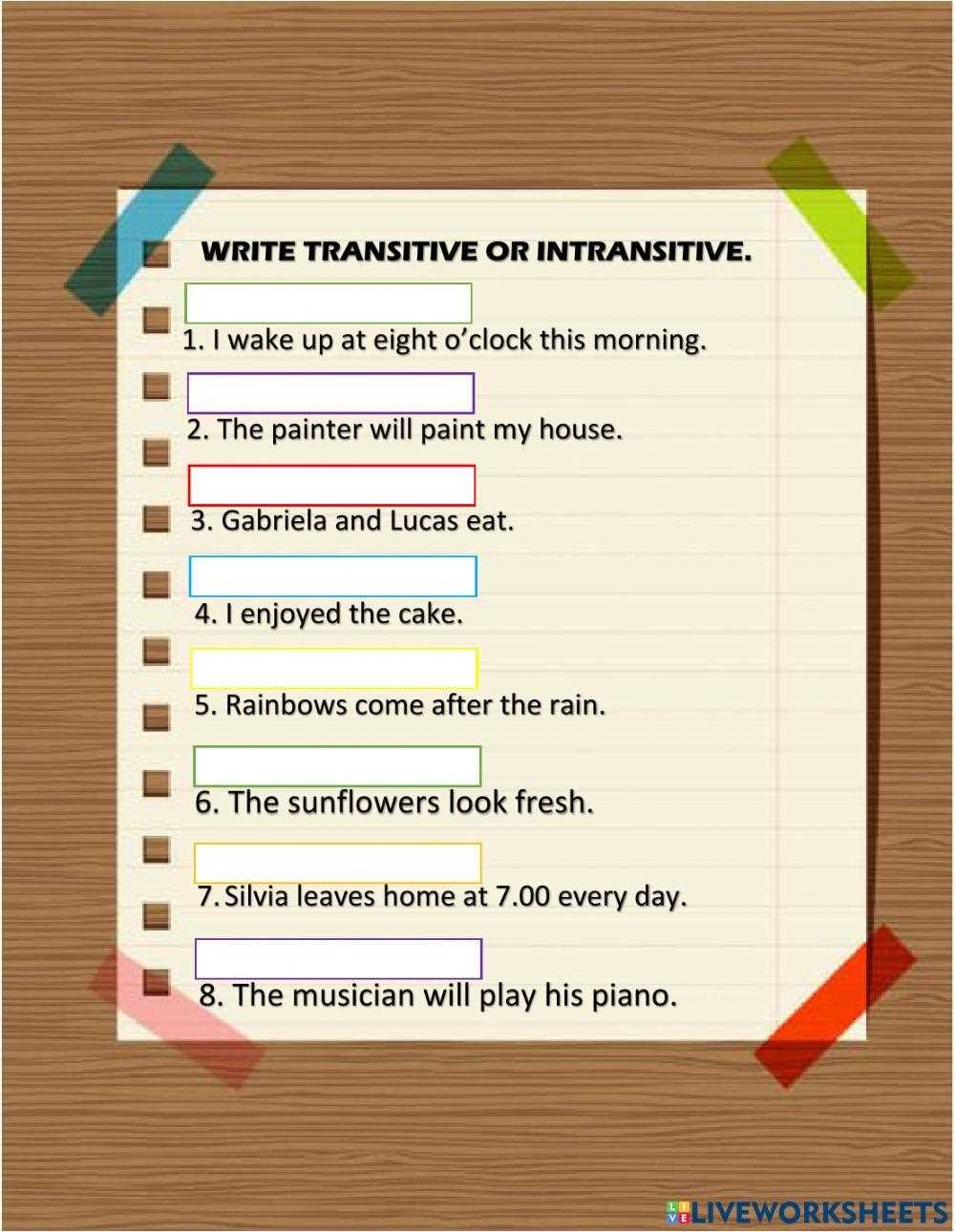 transitive and intransitive worksheet