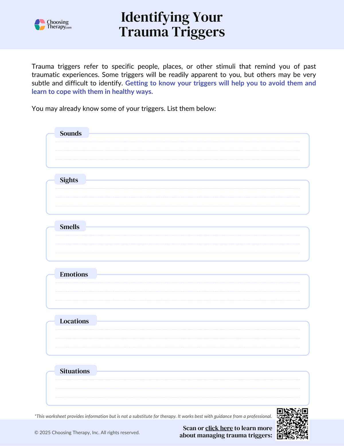 trauma triggers worksheet