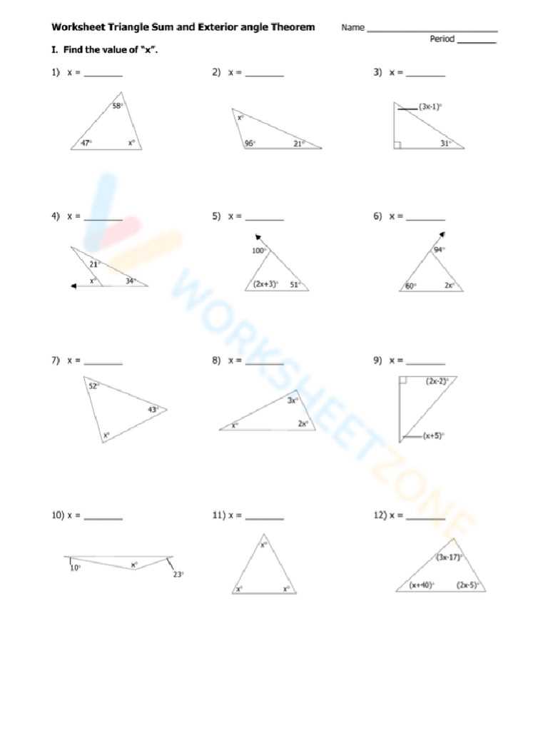 triangle sum theorem and exterior angle theorem worksheet