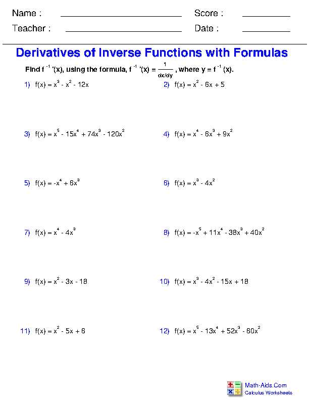 trig derivatives worksheet