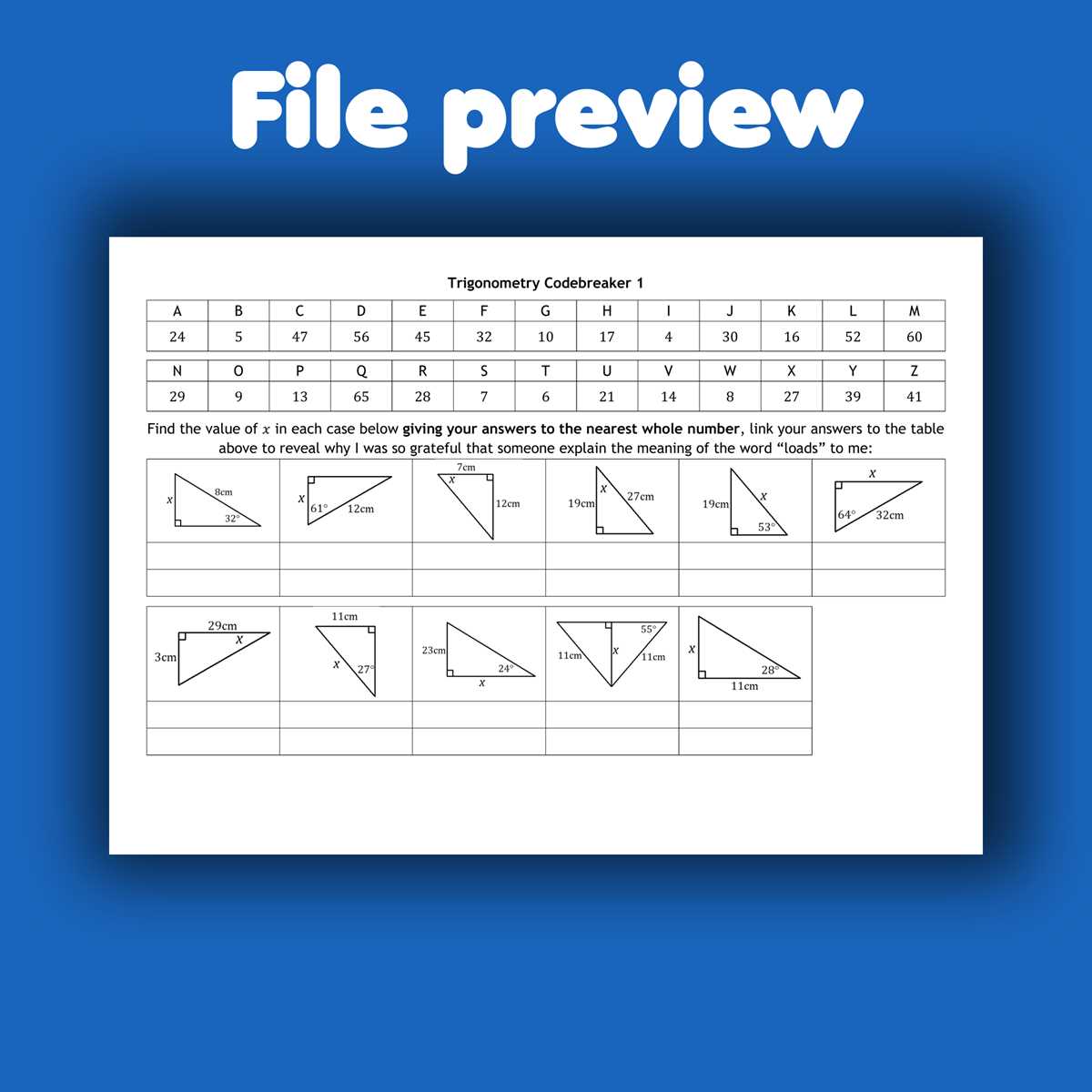 trigonometry of right triangles worksheet