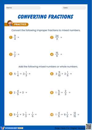 turning improper fractions to mixed numbers worksheet