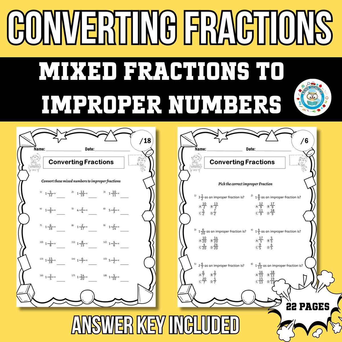 turning improper fractions to mixed numbers worksheet