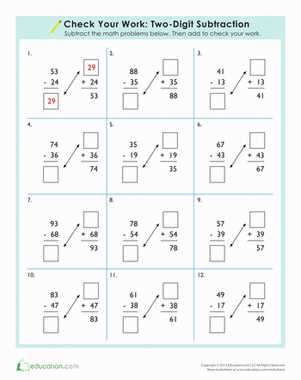 two digit subtraction worksheets