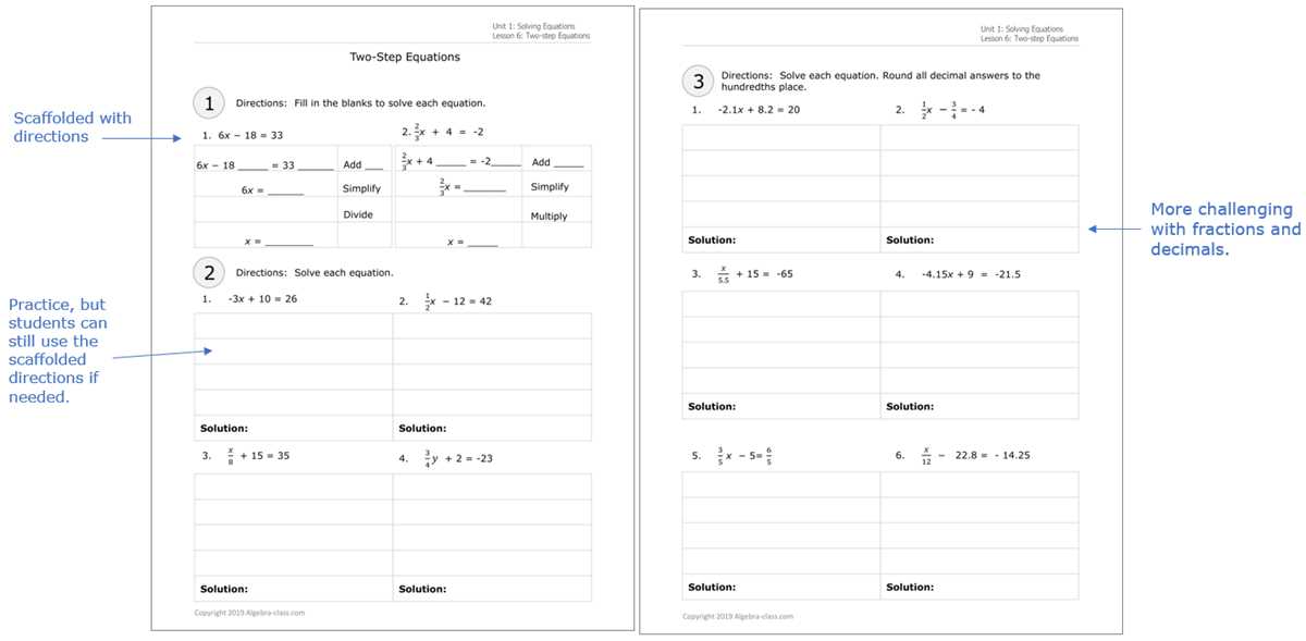 two step solving equations worksheet