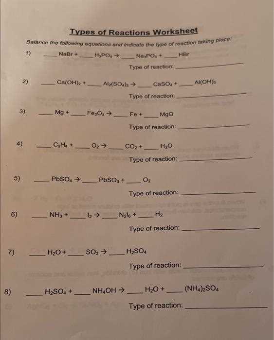 types of reactions worksheet types of reactions worksheet