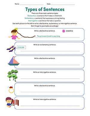 types sentences worksheet