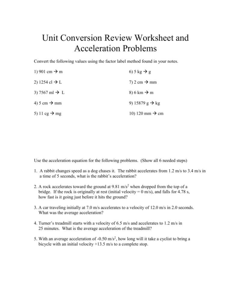 unit conversion practice worksheet