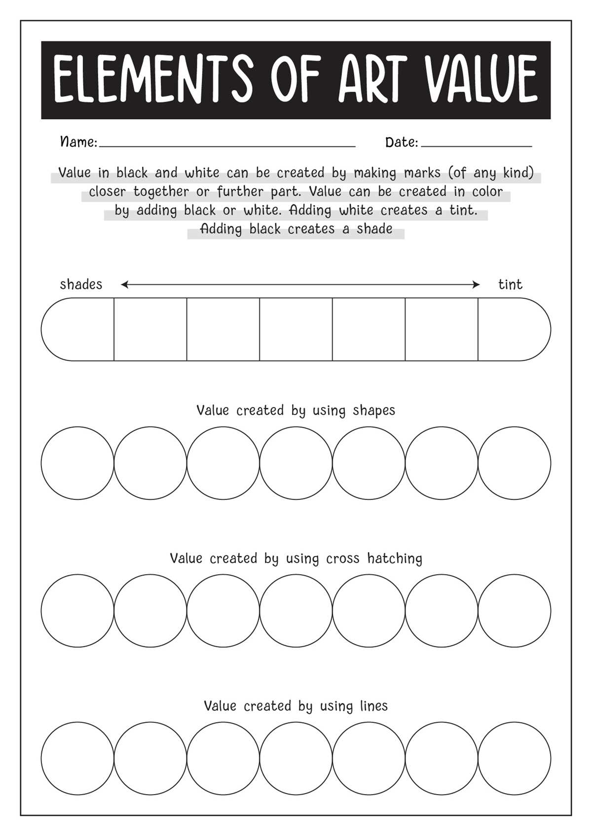value scales worksheet