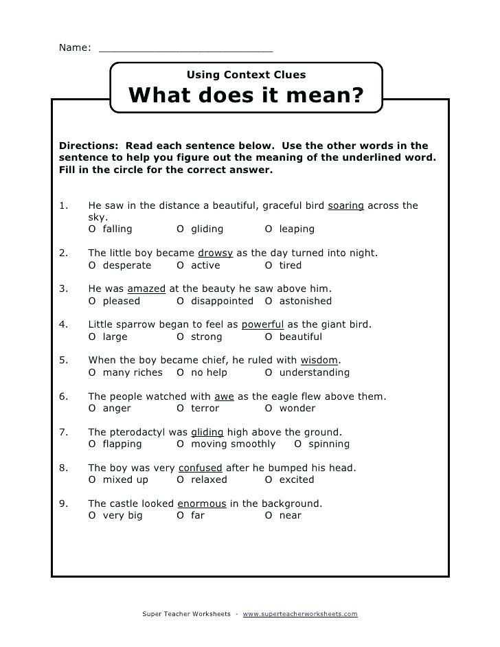 vocabulary using context clues worksheets