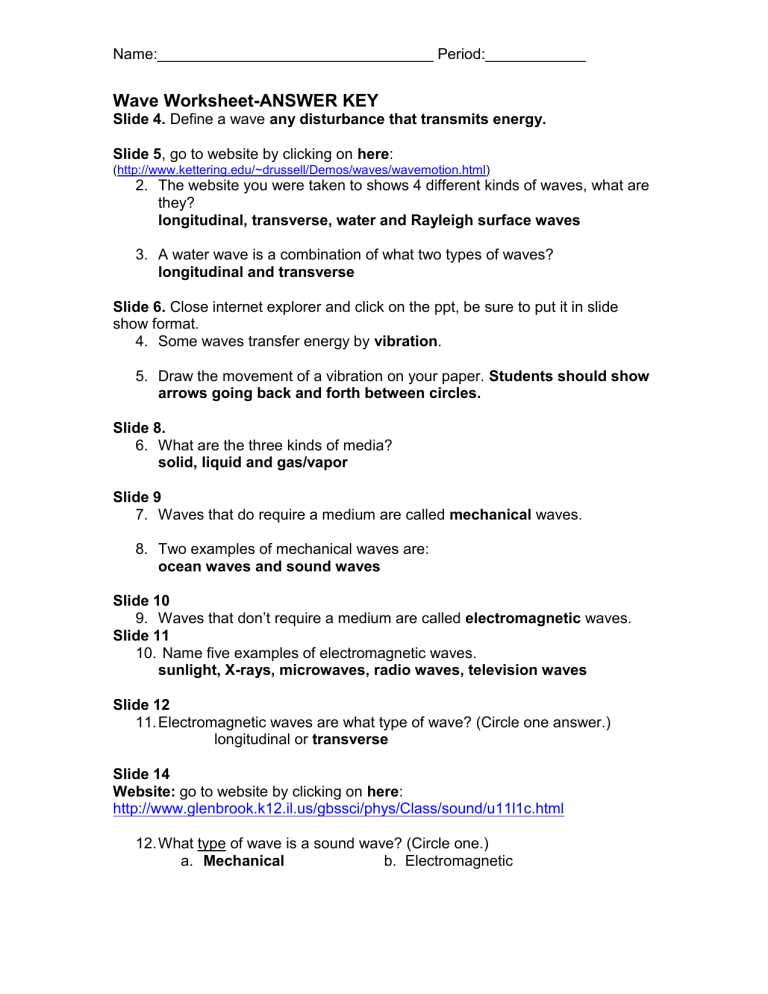 waves physics worksheet