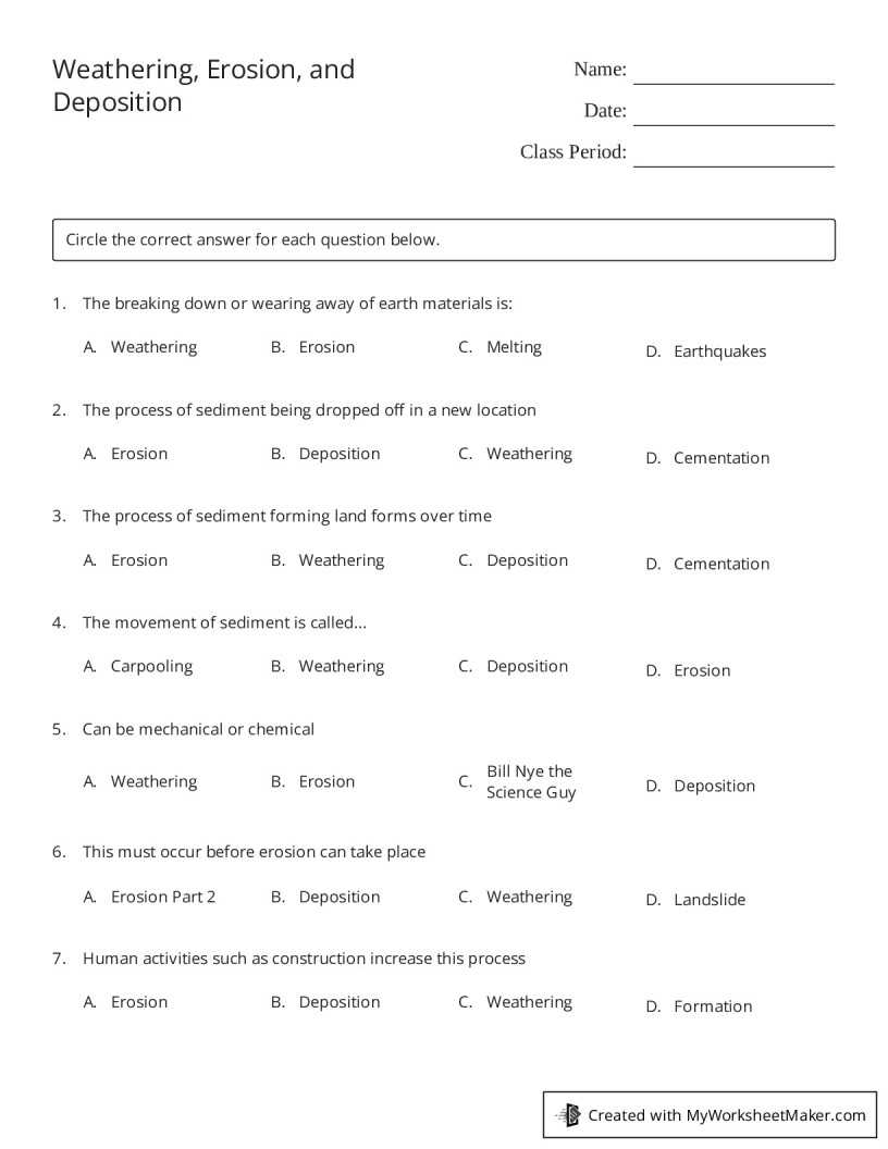 weathering deposition and erosion worksheet