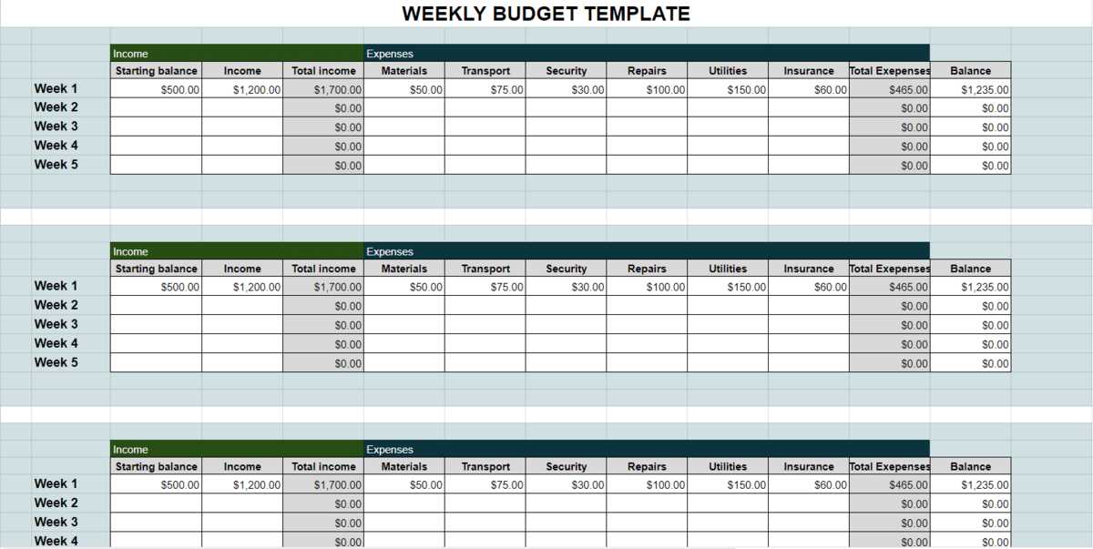weekly budget worksheet printable
