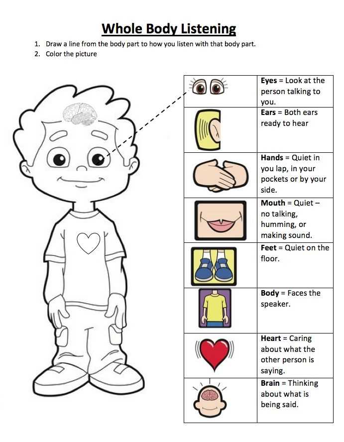 whole body listening worksheet