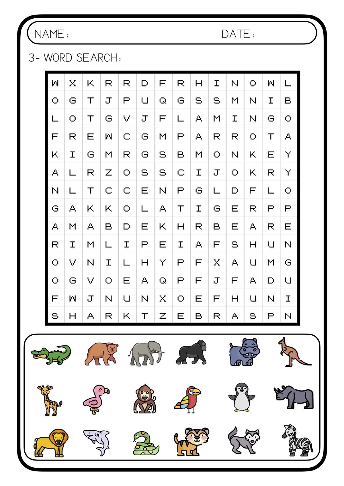 wild animals worksheets